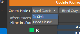 Control Mode dropdown (Biped Classic / IK Style)