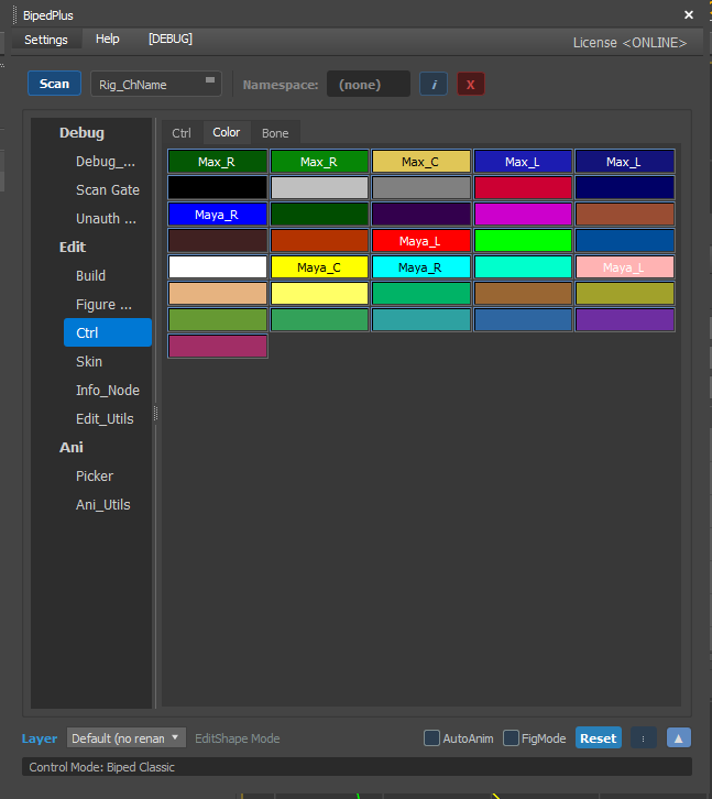 Ctrl sub-tab — Color presets