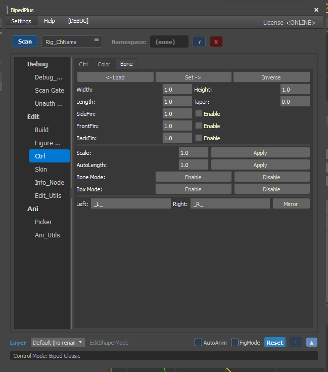 Ctrl sub-tab — Bone display