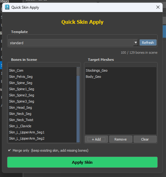 Quick Skin Apply dialog