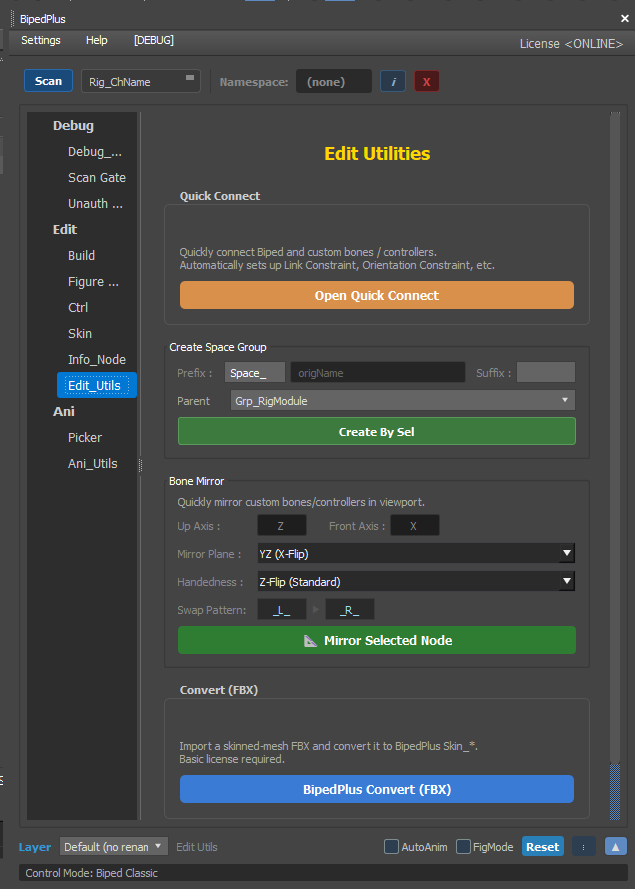 Edit Utilities panel