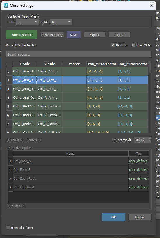 Mirror Settings dialog