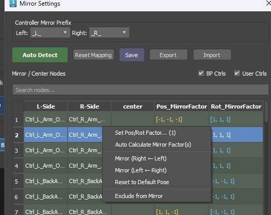 Mirror Settings context menu