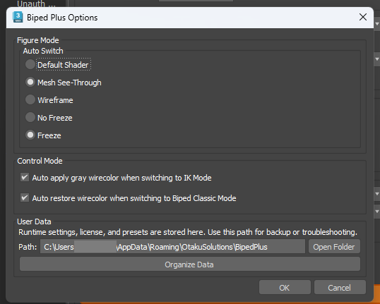 Biped Plus Options dialog