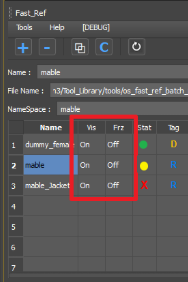 Vis / Frz columns