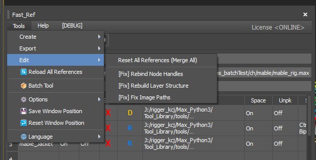 Tools > Edit menu