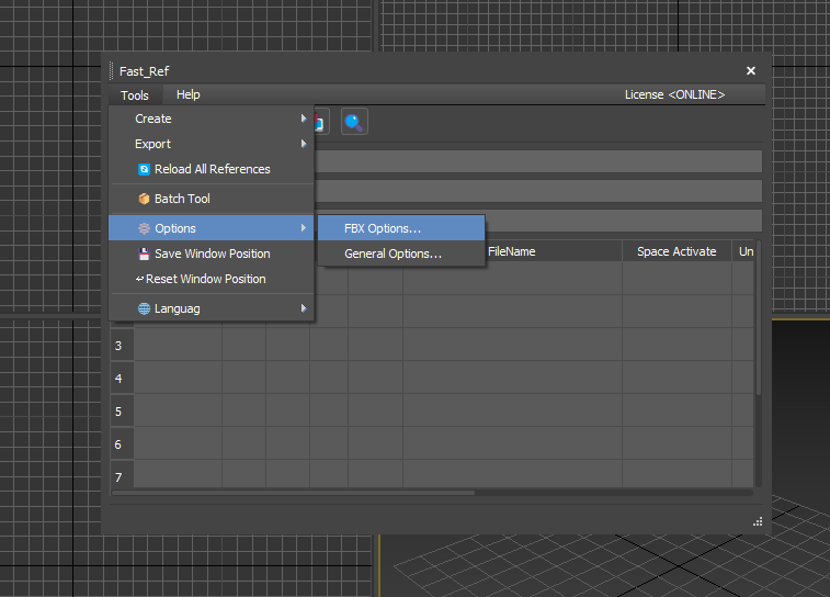 FBX 옵션 패널 1