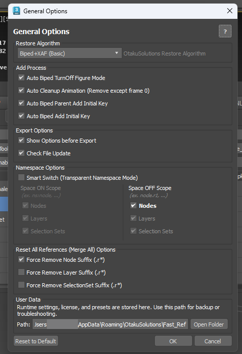 General Options dialog