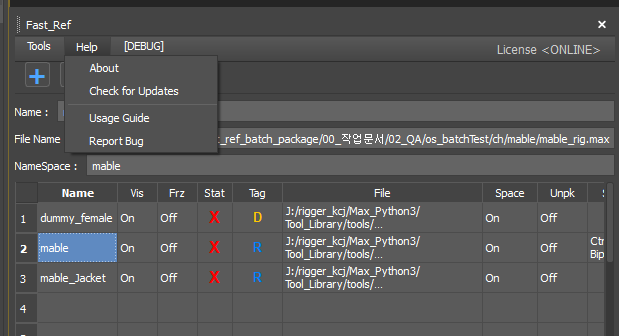 Help menu