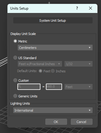 Units Setup - Centimeters