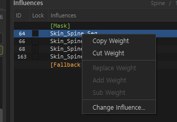 Bone context menu