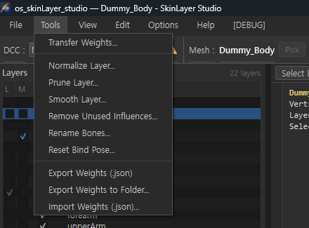 Tools menu