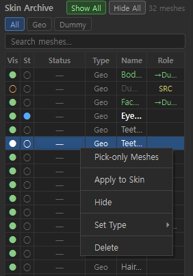 Skin Archive context menu