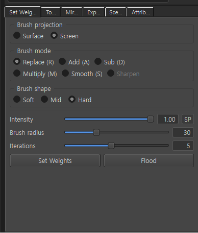 Set Weights tab